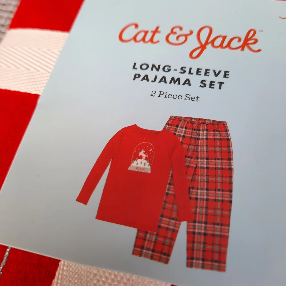 Cat Jack 2T Christmas Unicorn & Plaid Flannel Pajama Set NEW Holiday 2T